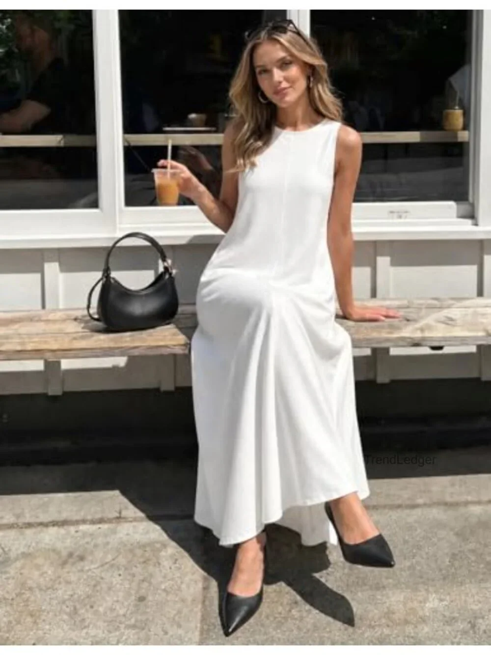 Casual Sleeveless Maxi Sundress with Pockets, Loose Fit, Crewneck